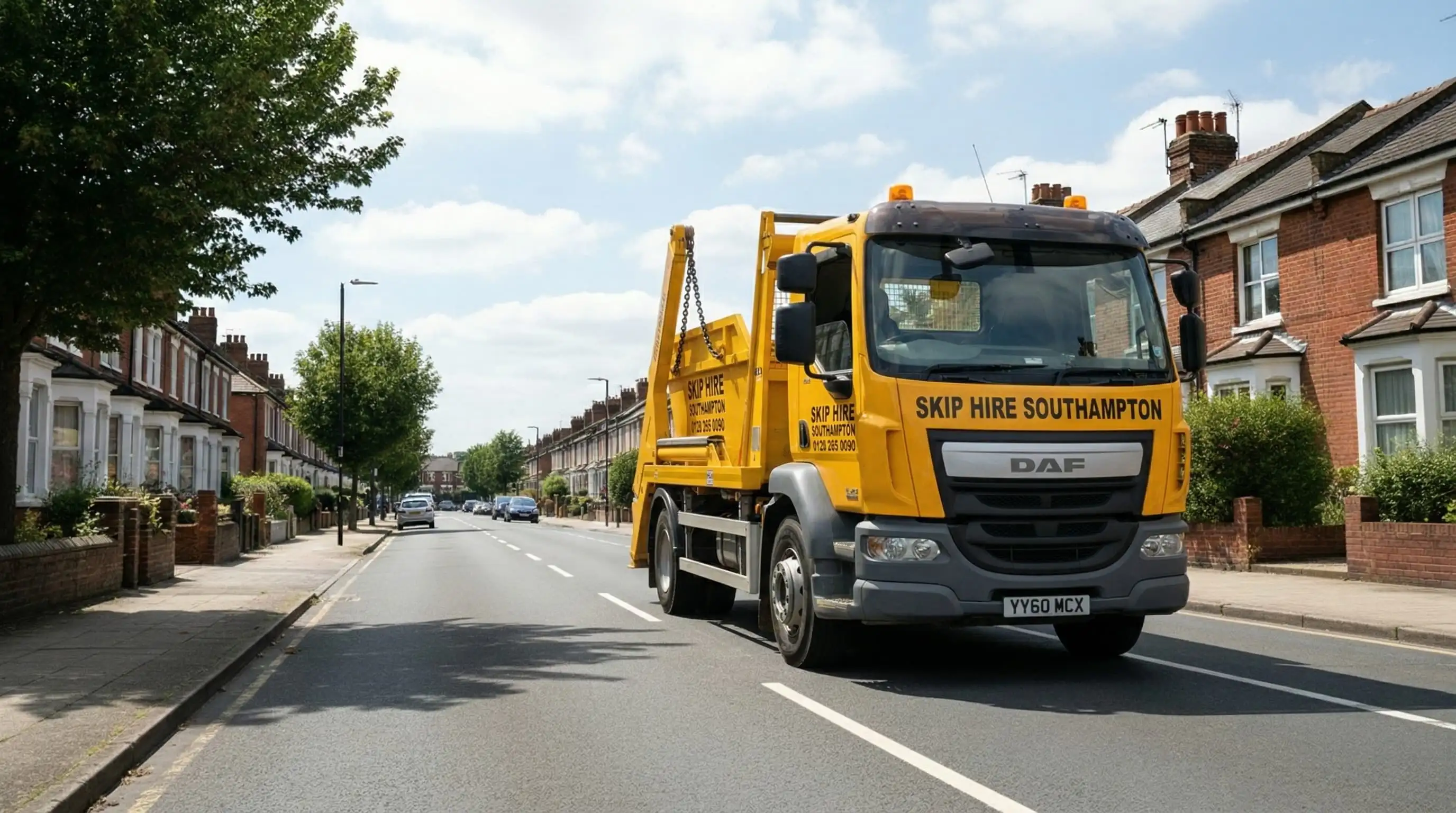 Southampton Skip Hire lorry delivering a skip